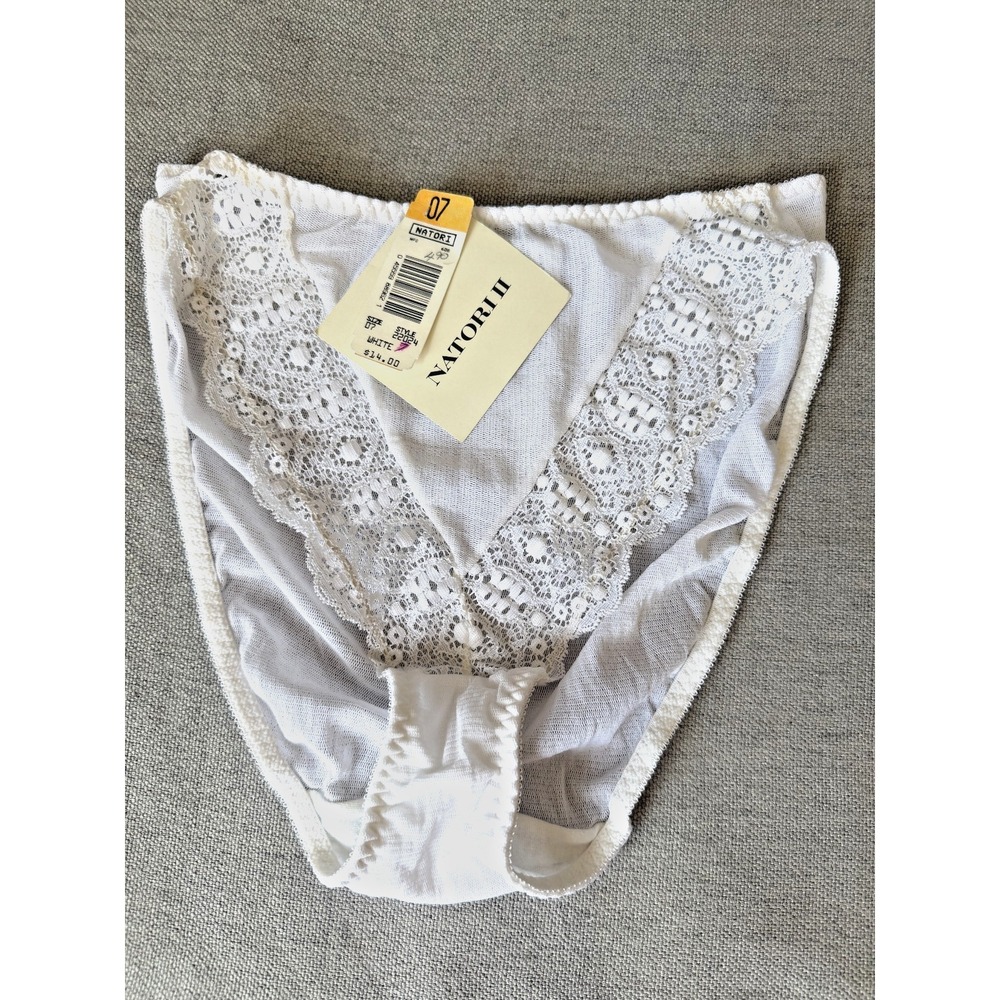 Vintage Natori II Lace Panties Size 7 White NOS Sheer Hi-Cut Brief Nylon USA